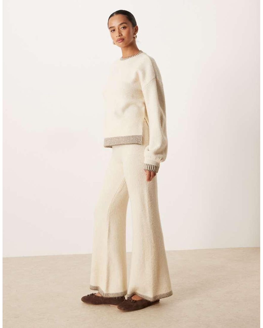 Vila Natural Contrast Trim Knitted Jumper Co-ord