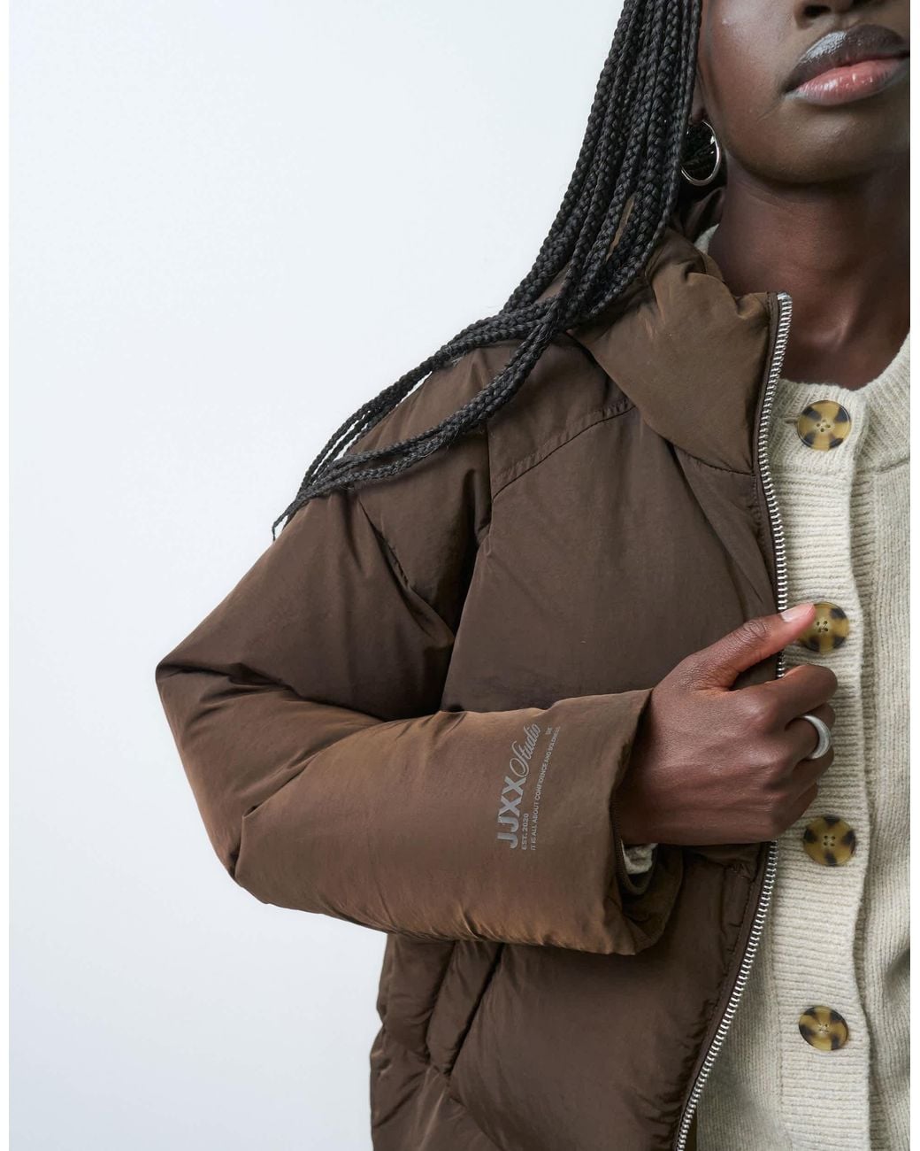 JJXX Brown Mid Length Down Puffer Jacket