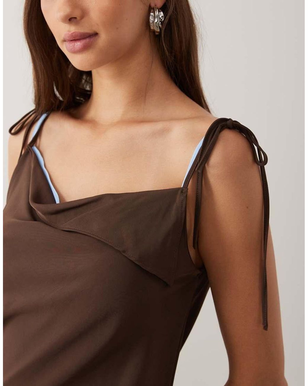 Mango Natural Double Layer Tie Shoulder Mini Dress