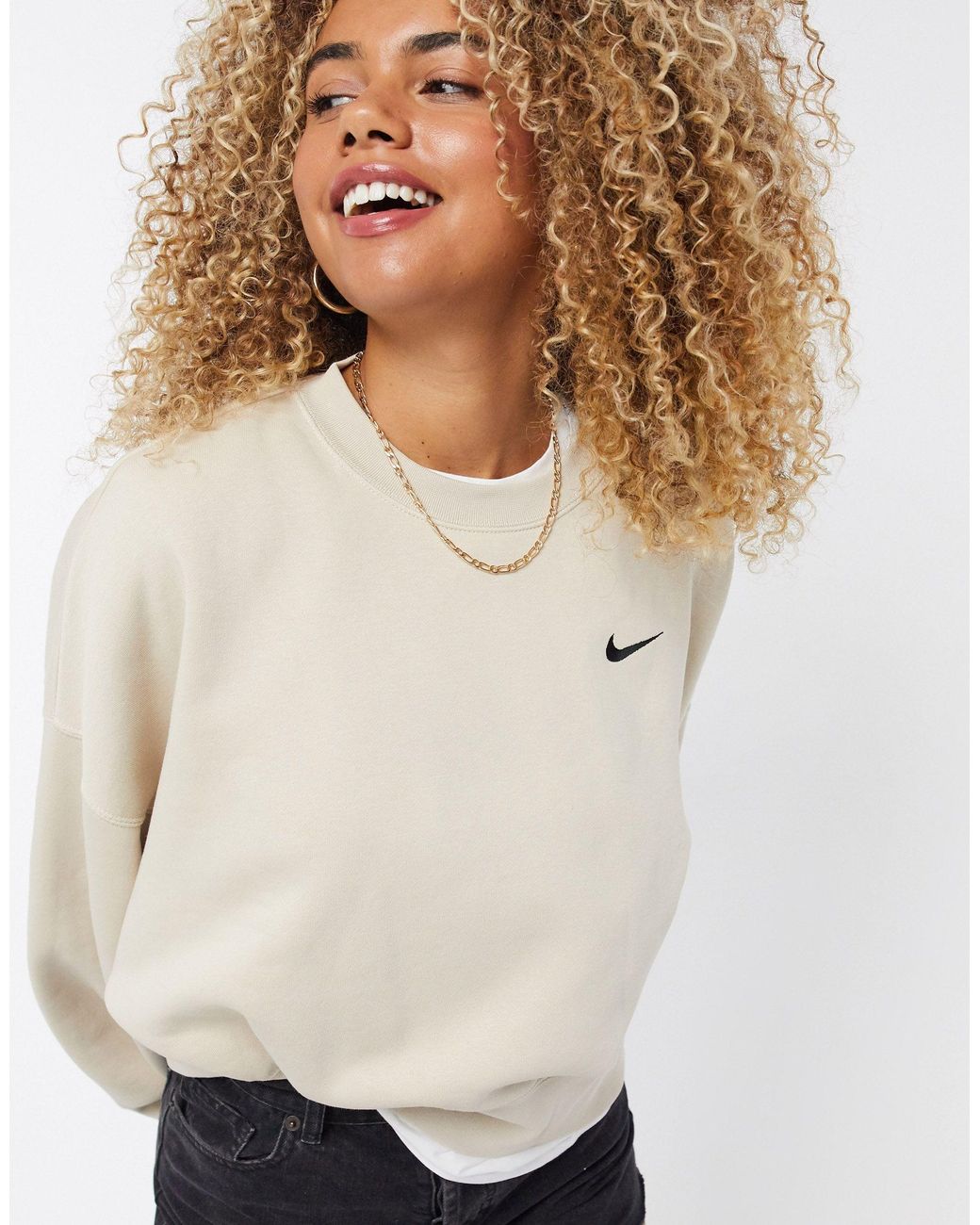 Nike Mini Swoosh Oversized Boxy Sweatshirt in Natural Lyst Australia