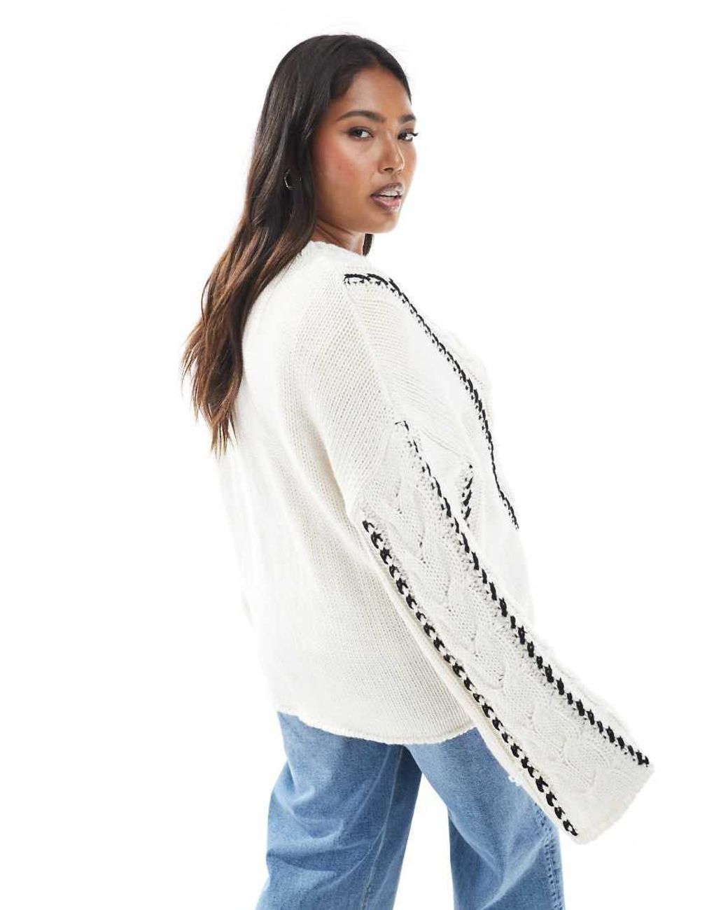 ONLY White Contrast Stitch Jumper