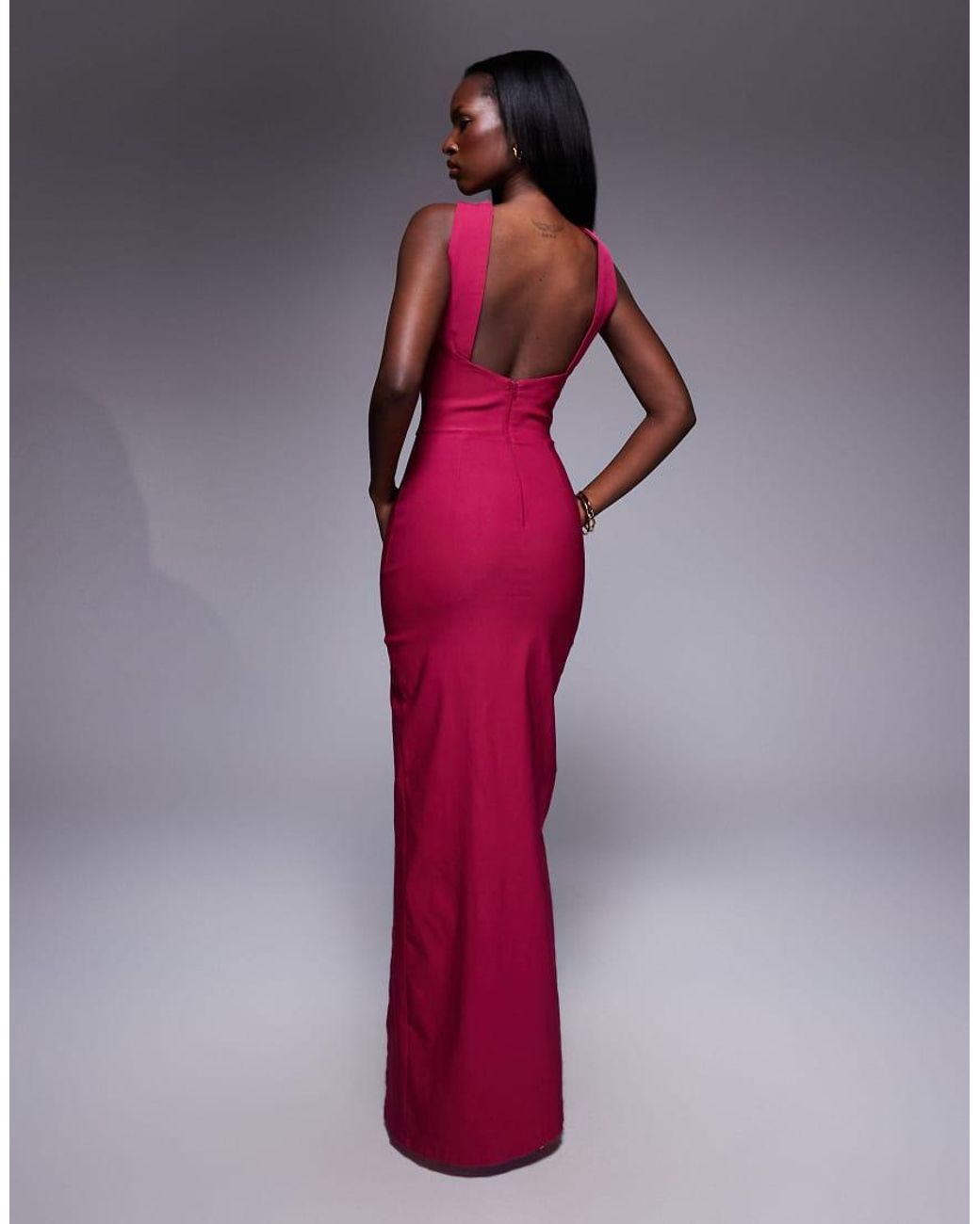 Vesper Pink Halterneck Twist Neck Maxi Dress With Side Split
