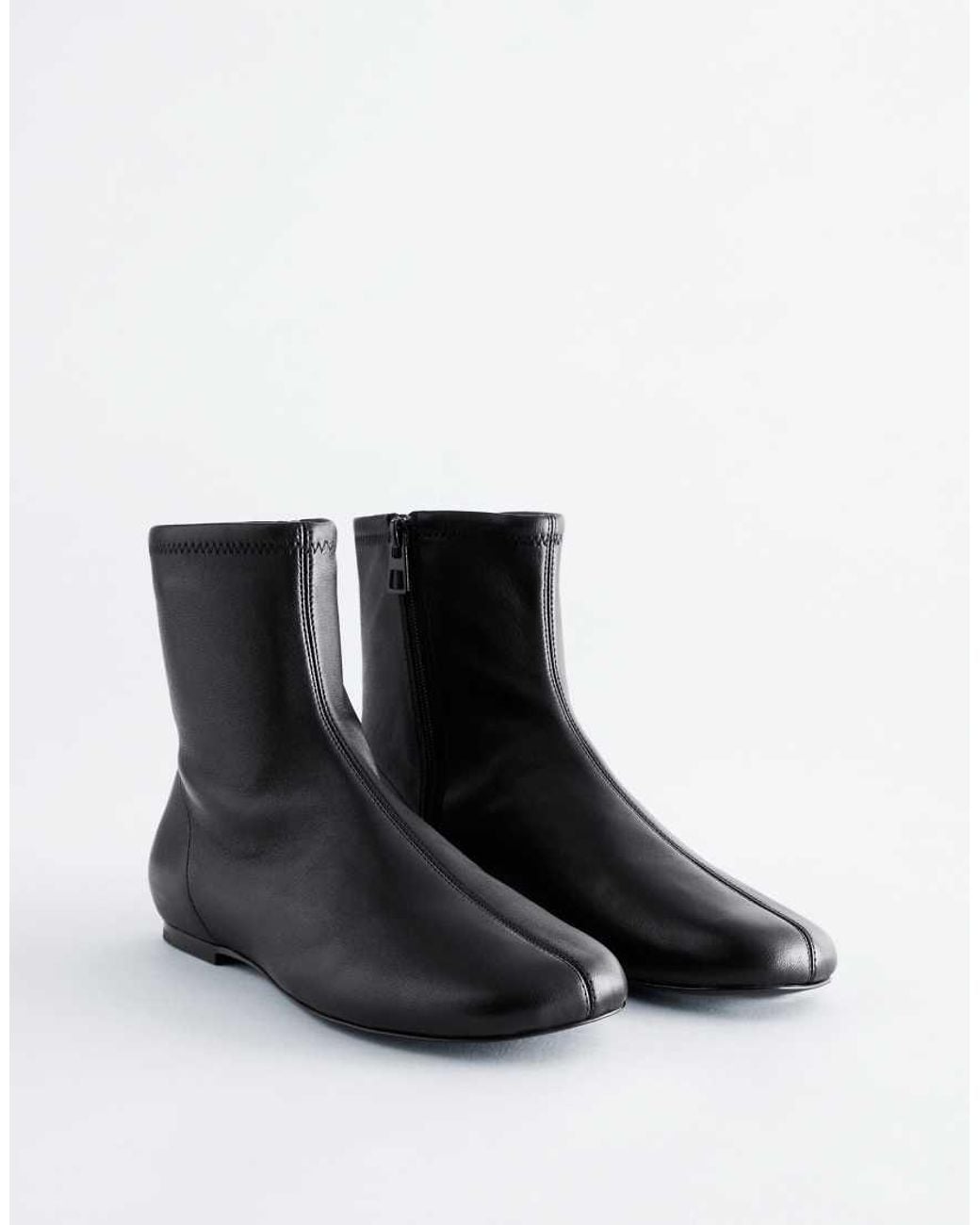 & Other Stories Black Leather Flat Ankle Boots