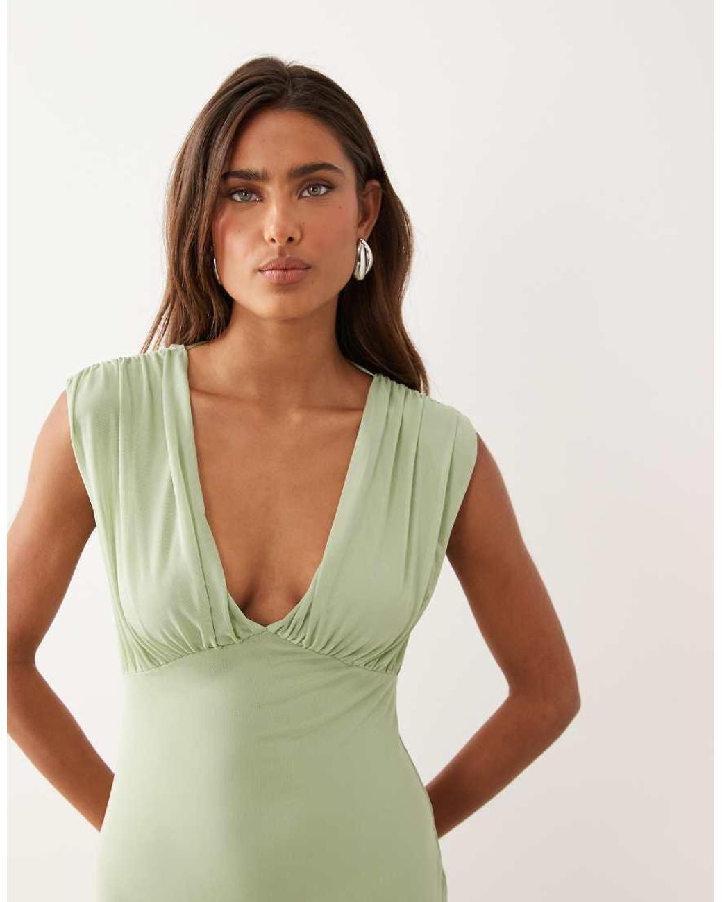ASOS Green V Neck Fishtail Maxi Dress