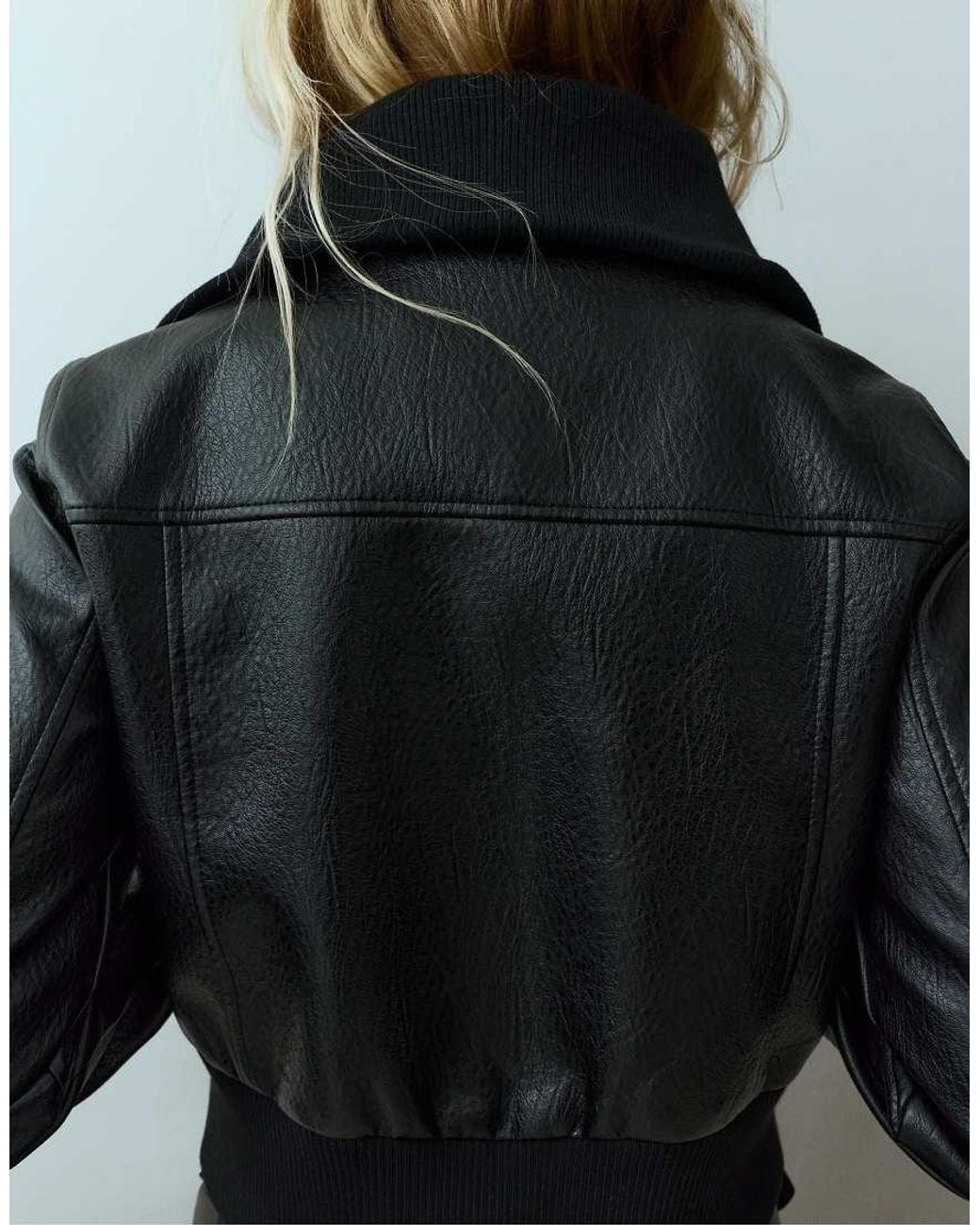 Pull&Bear Gray Leather-Effect Ribbed Jacket