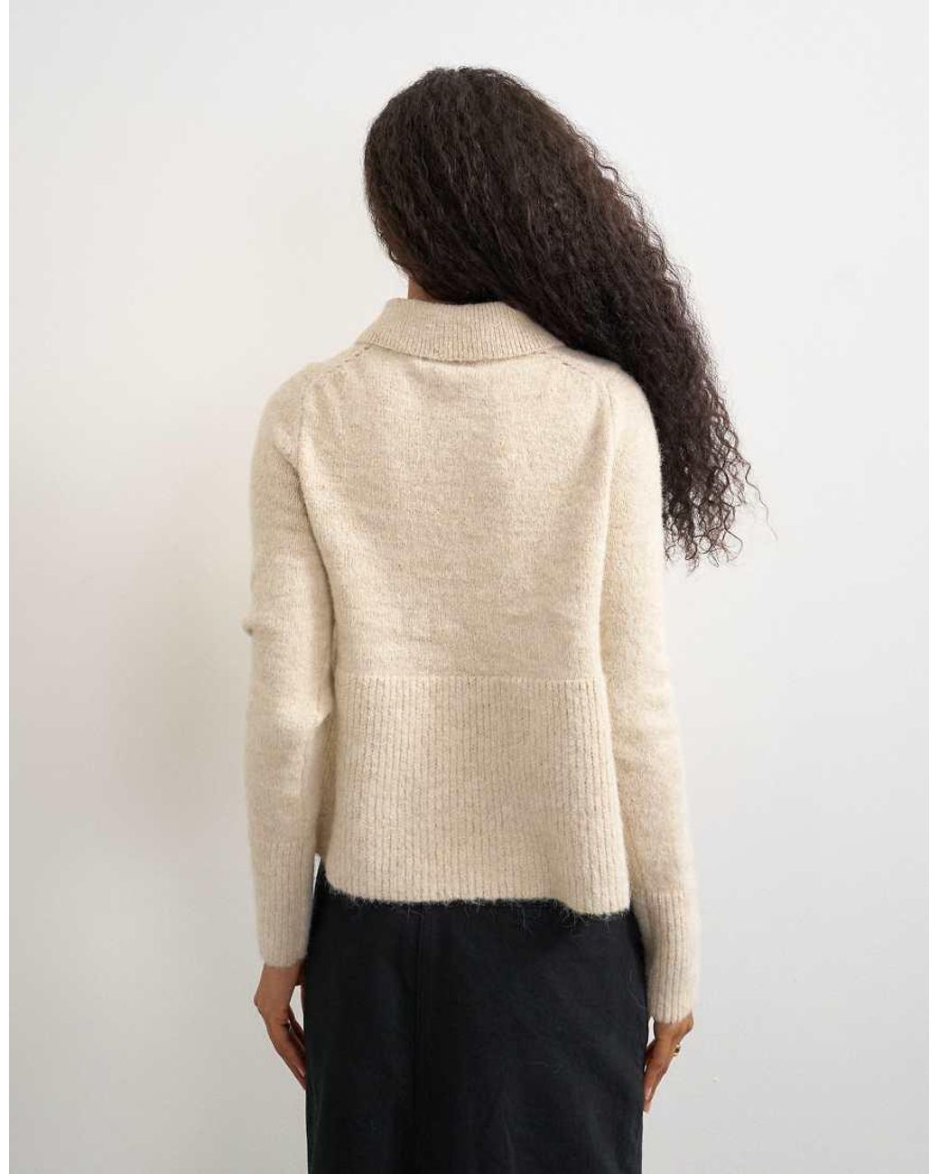 TOPSHOP Brown Knitted Peplum Polo Jumper