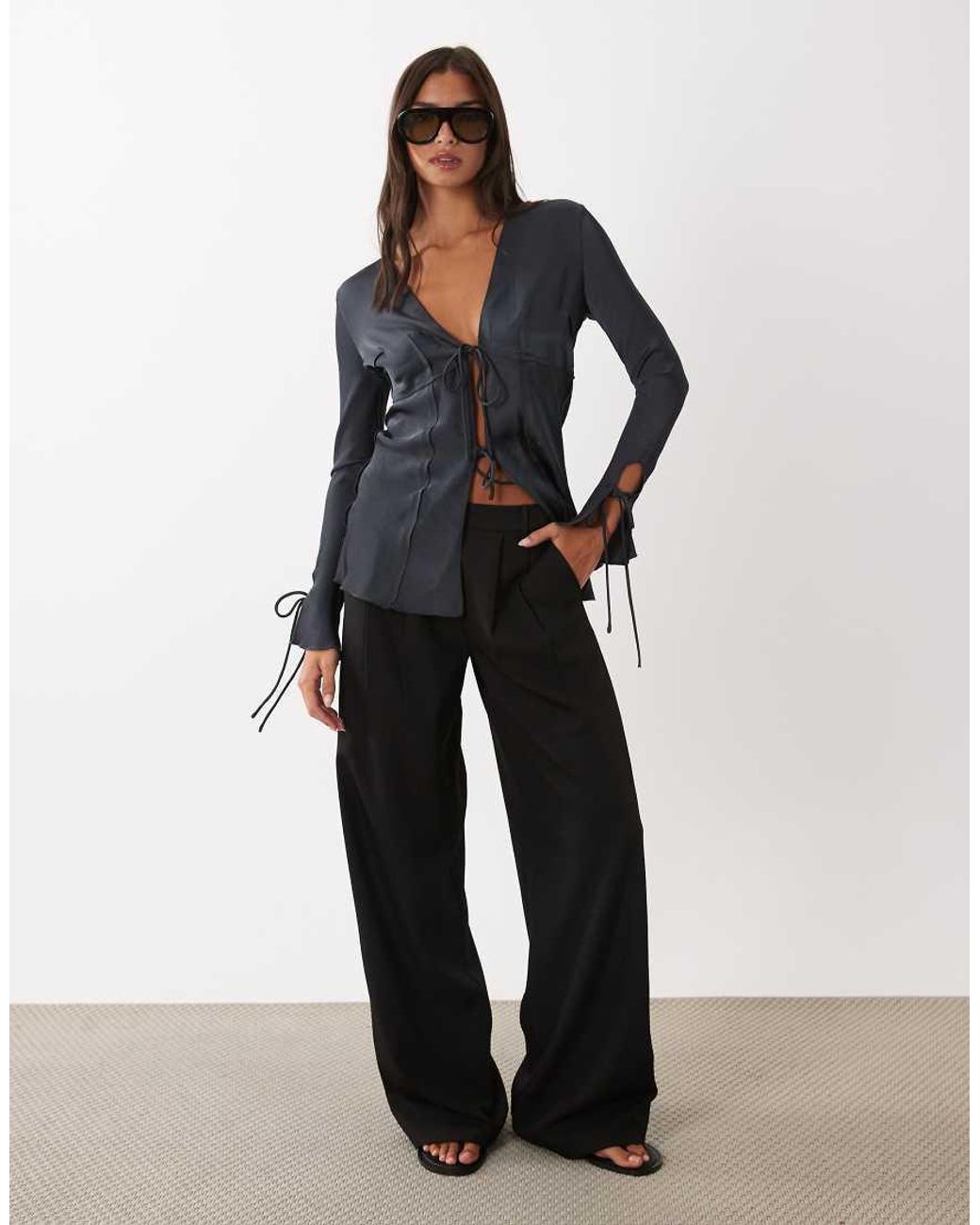 Lioness Black Volt Pleat Detail Wide Leg Trouser Co-ord