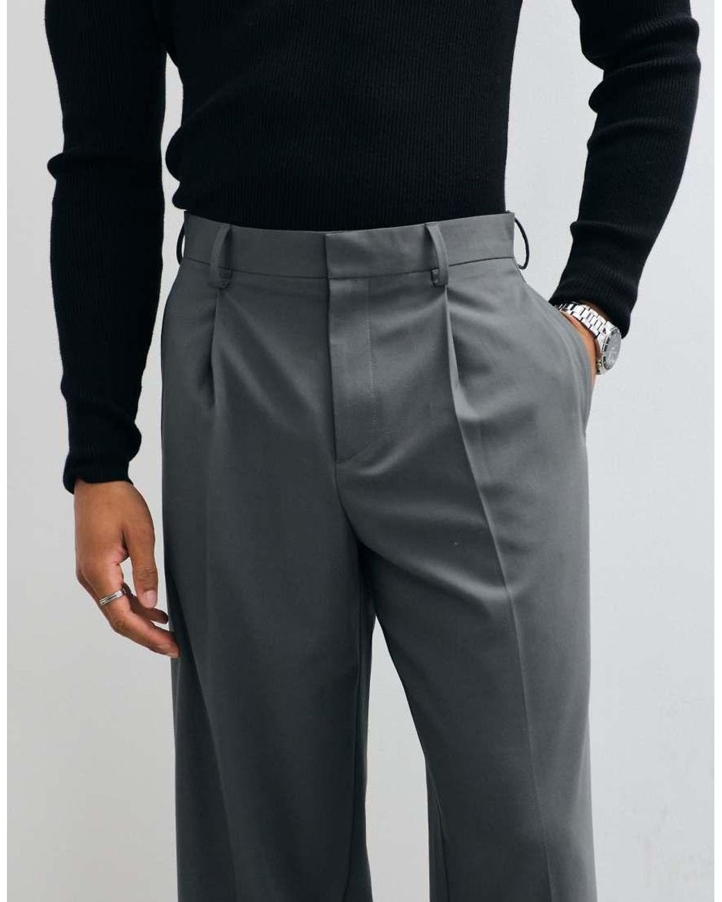 ASOS Blue Tailored Comfort Stretch Wide Leg Trousers for men