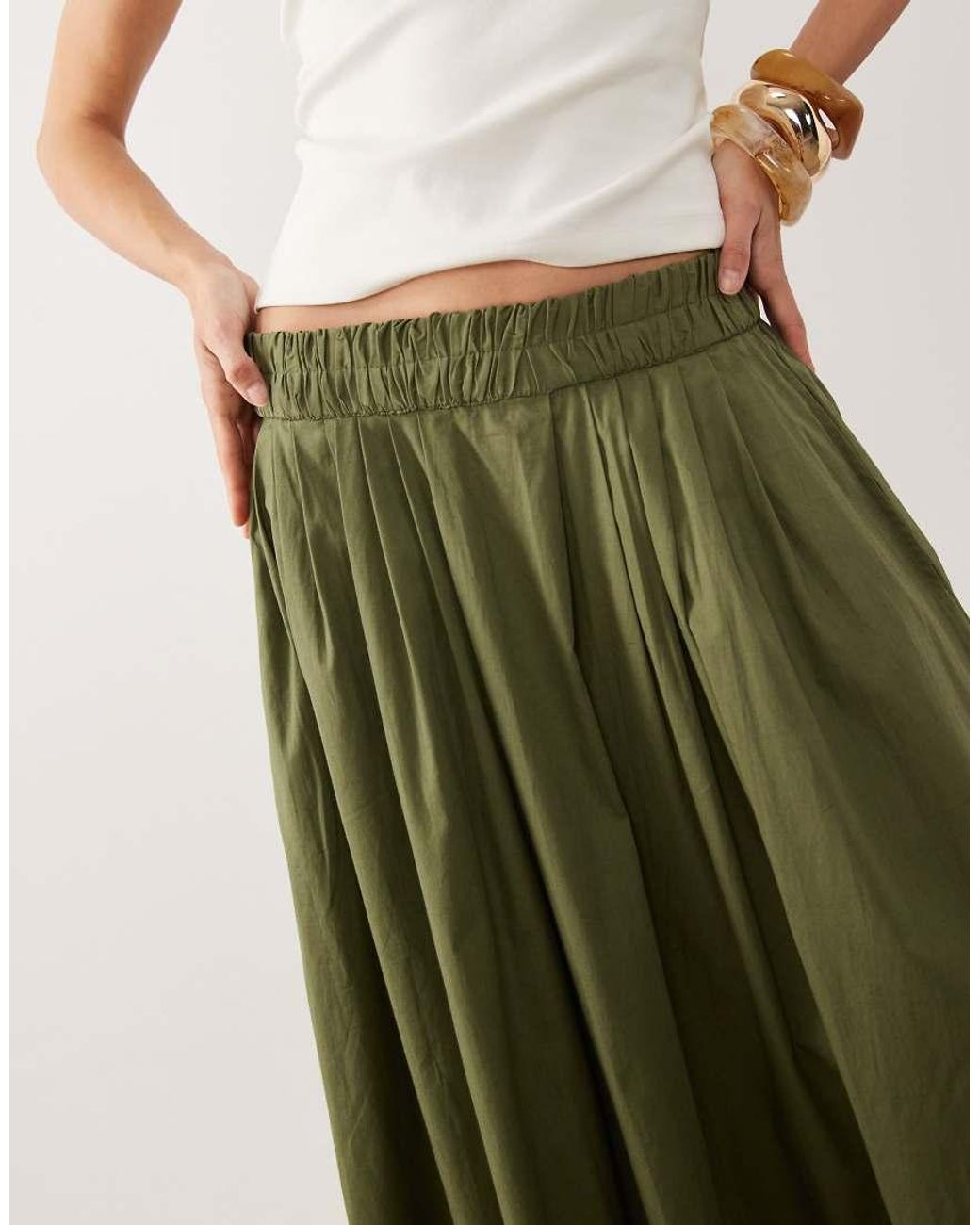 ASOS Green Elasticated Waist Volume Midi Skirt
