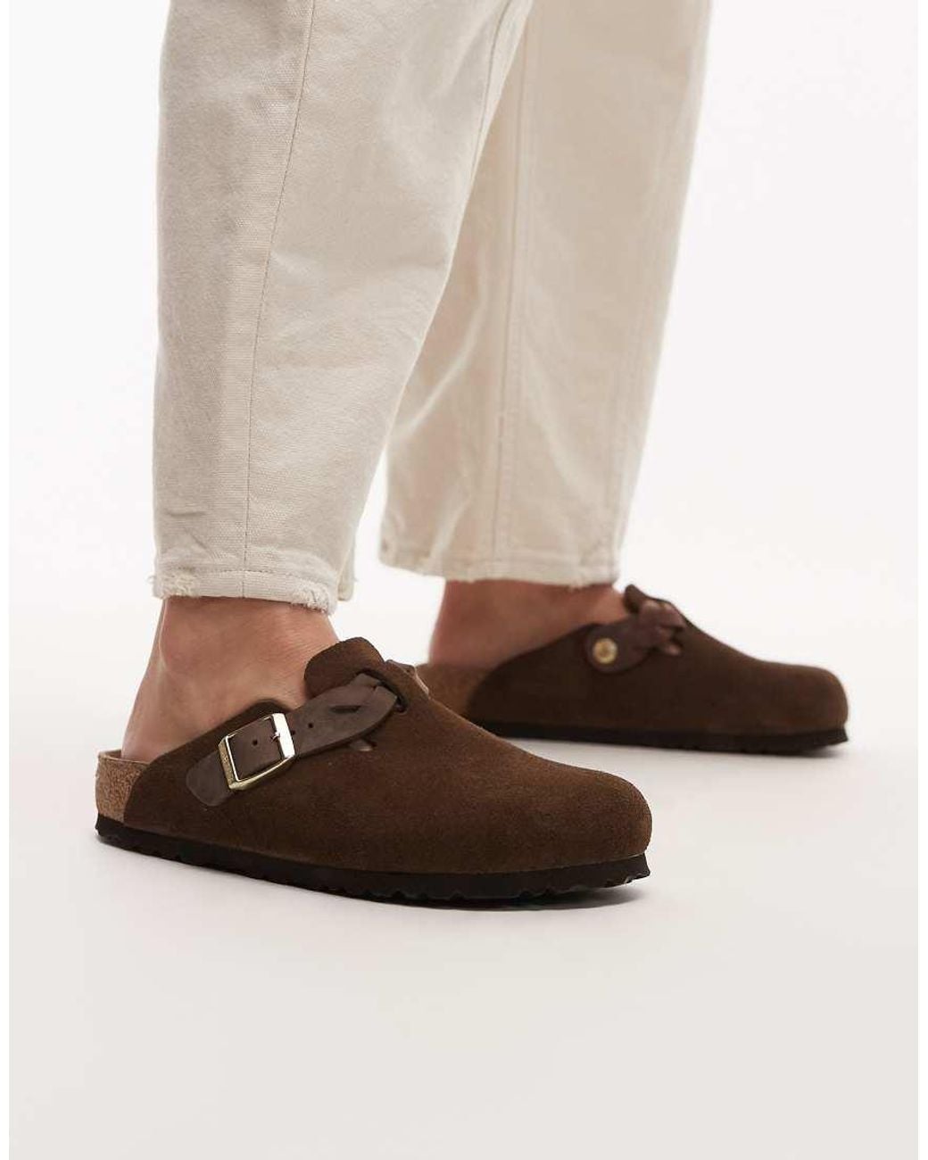Birkenstock Brown Boston Regular Fit Braided Suede Clogs