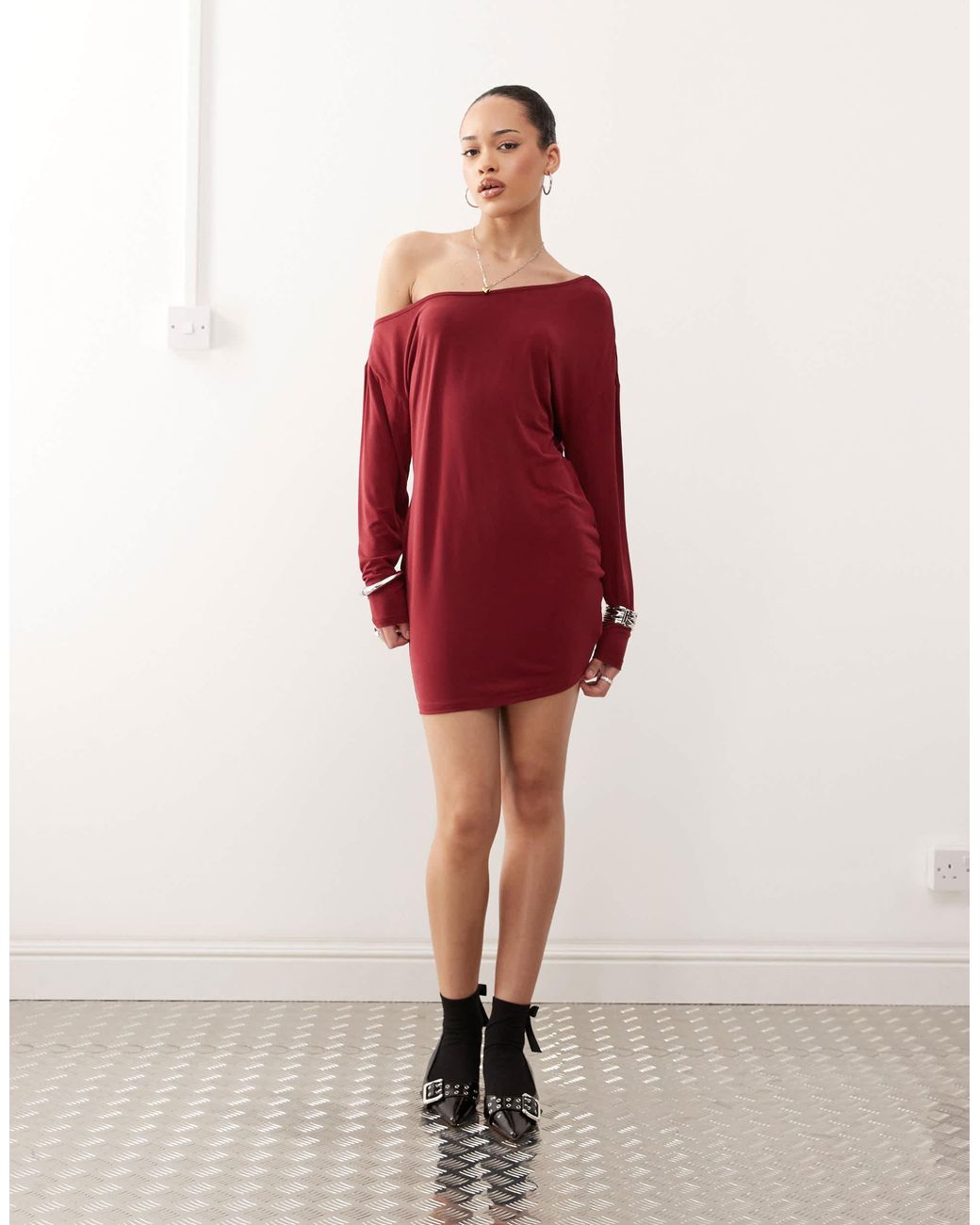 Motel Shelisa Slouchy Mini Dress in Red | Lyst