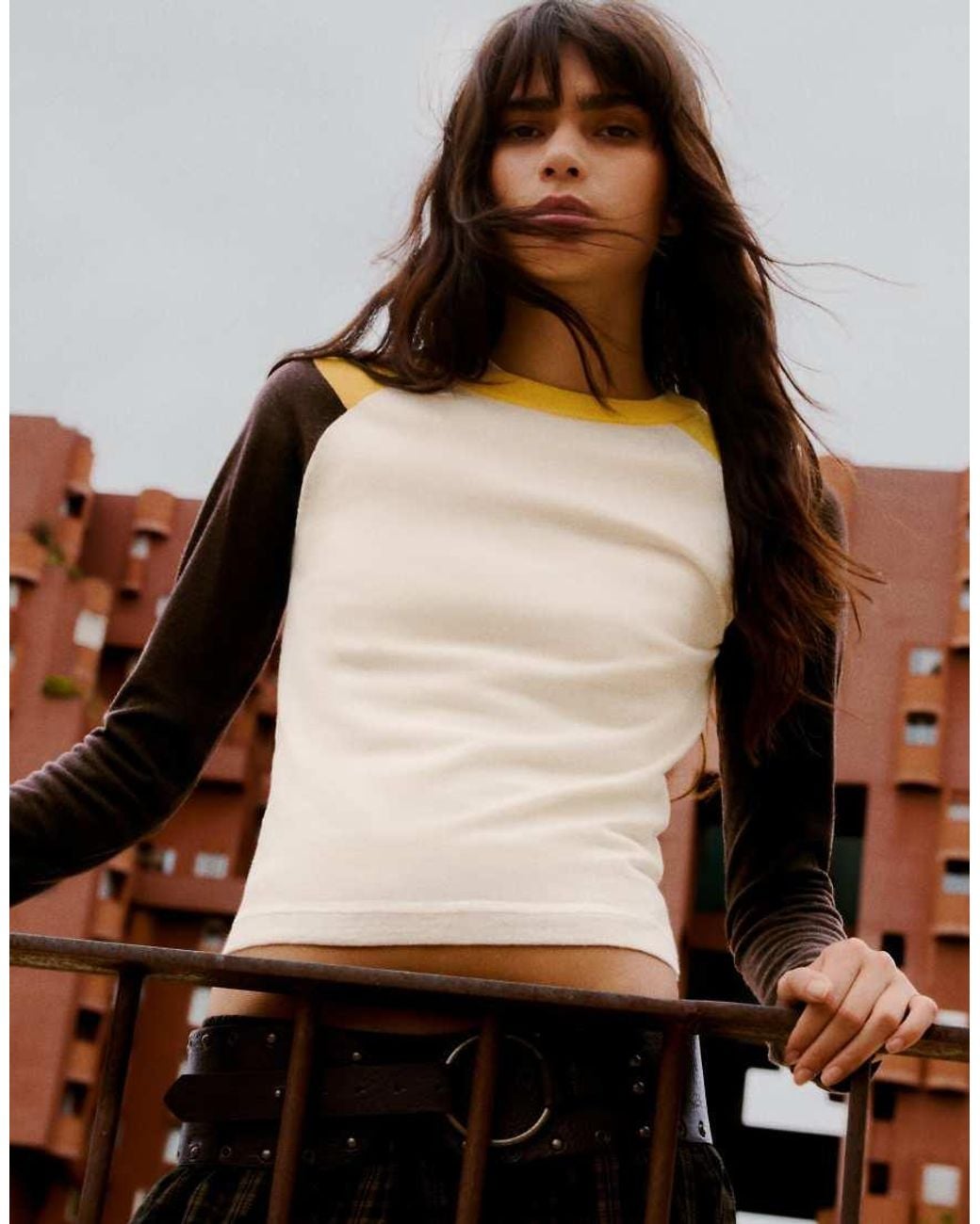 Bershka Brown Round Neck Raglan Jumper