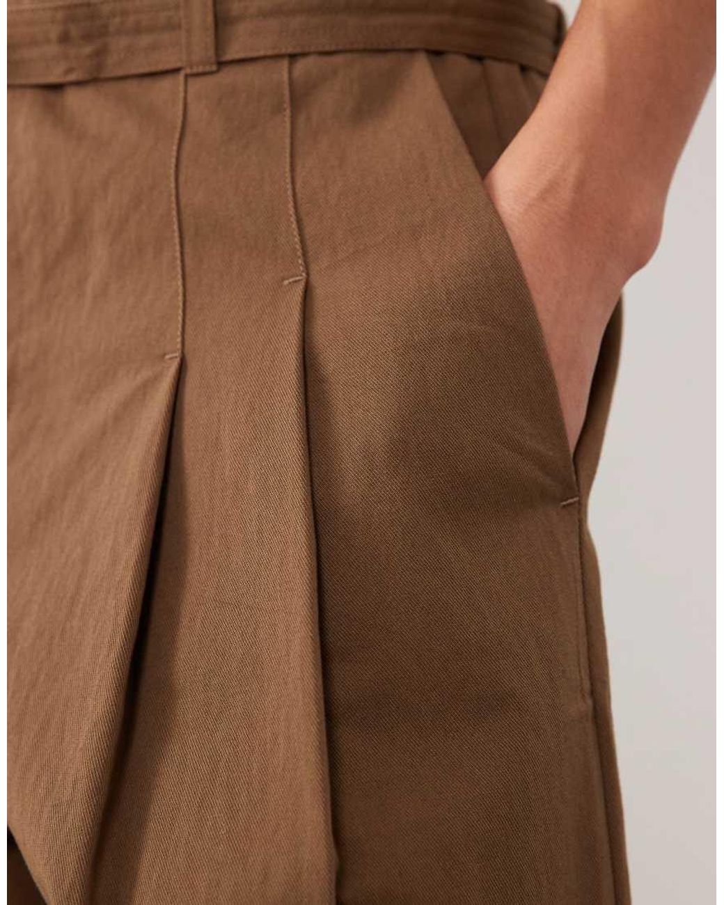 Mango Brown Cotton Rich Cuffed Trouser