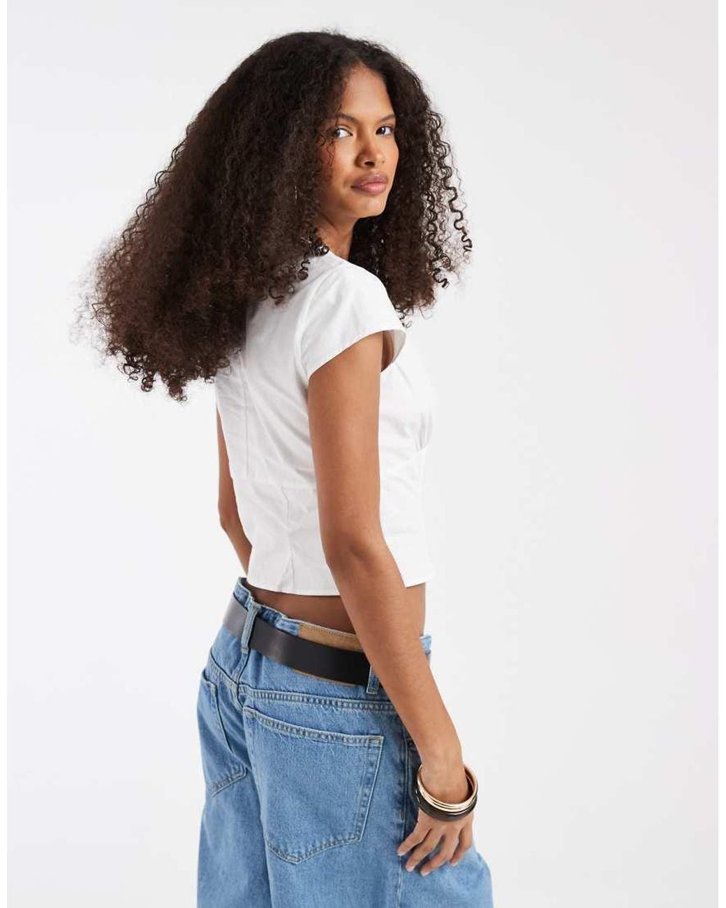 ASOS Cut Out Cap Sleeve Shirt in White | Lyst UK