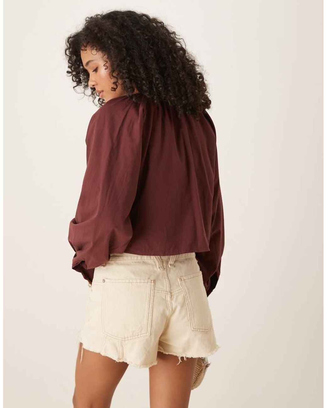 Ghospell Red Button Front Pleated Jacket