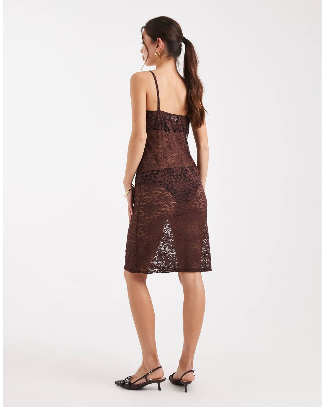 Collusion Brown Square Neck Cami Dress