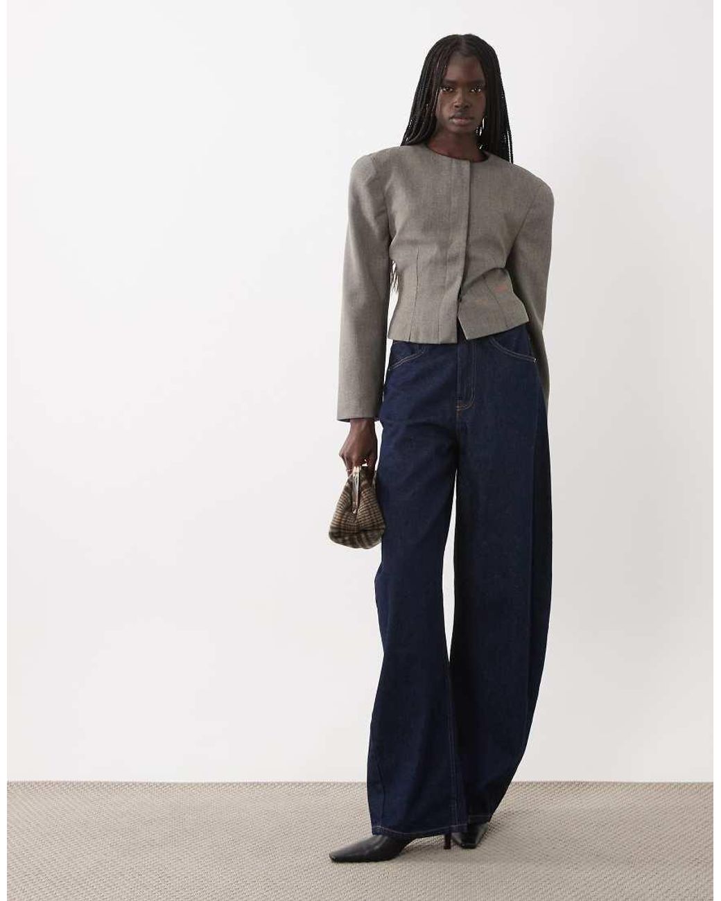 ASOS Blue Rounded Shoulder Cinch Blazer