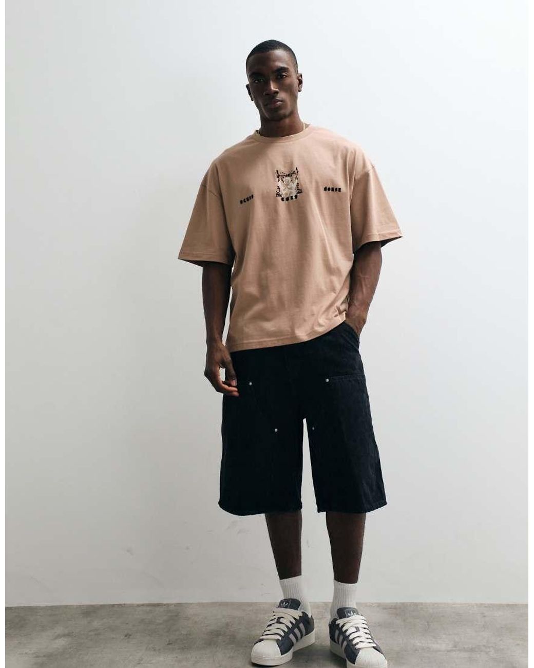 River Island Natural Oversized Flocked Renaissance Print T-shirt for men