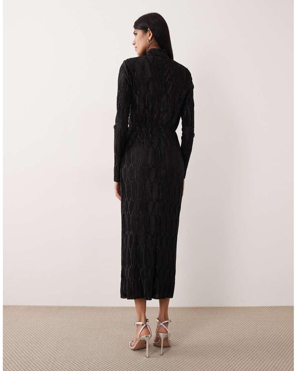 Y.A.S Black High Neck Textured Satin Maxi Dress