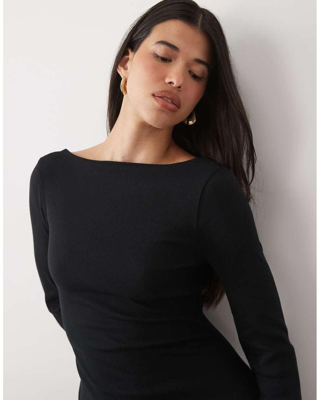 ASOS Black Cotton Rib Scoop Back Mini Dress