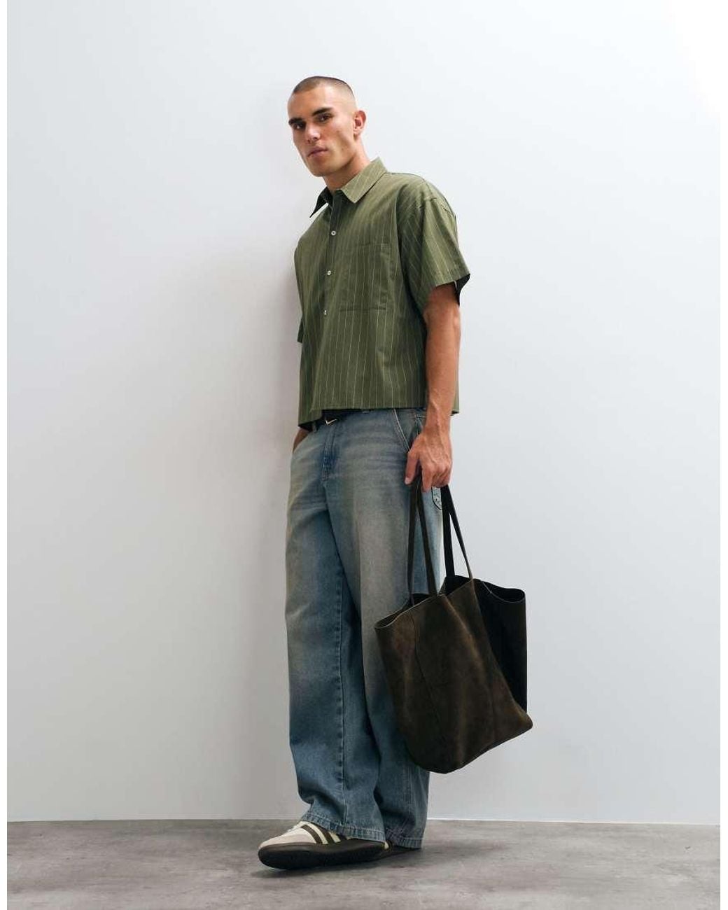 Reclaimed Vintage Green Short Sleeve Boxy Shirt for men