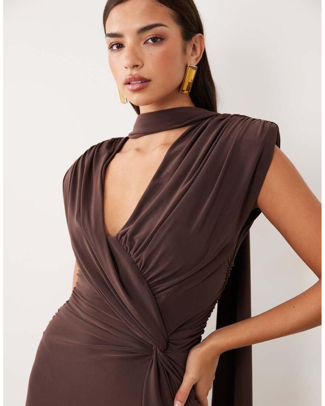 ASOS Brown Shoulder Pad Maxi Dress