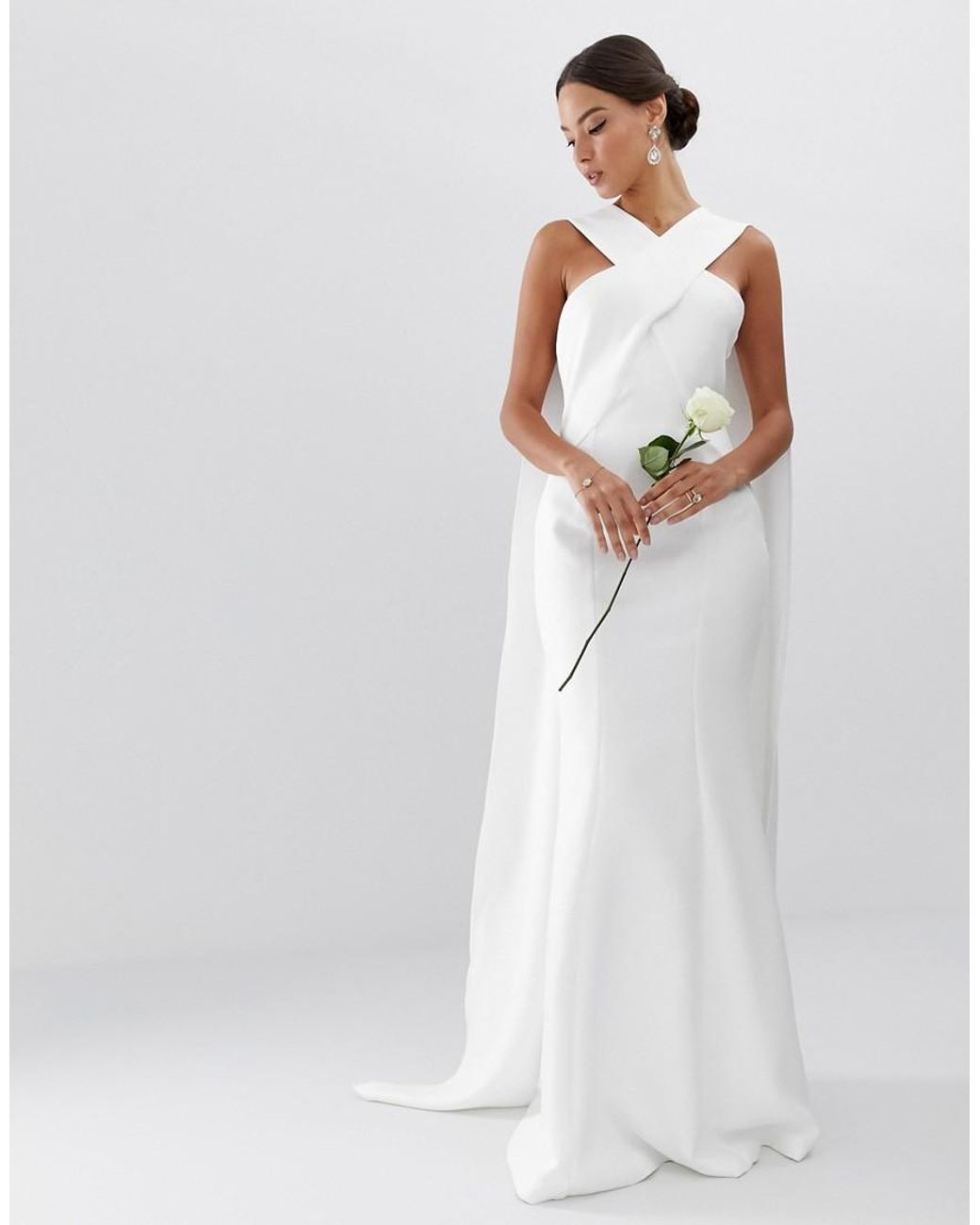 Robe de mariée croisée sur le devant avec cape ASOS en coloris Blanc | Lyst