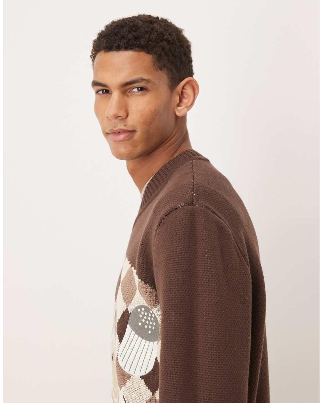 House Of Sunny Brown Daily Grind Jacquard Knit V-neck Jumper for men