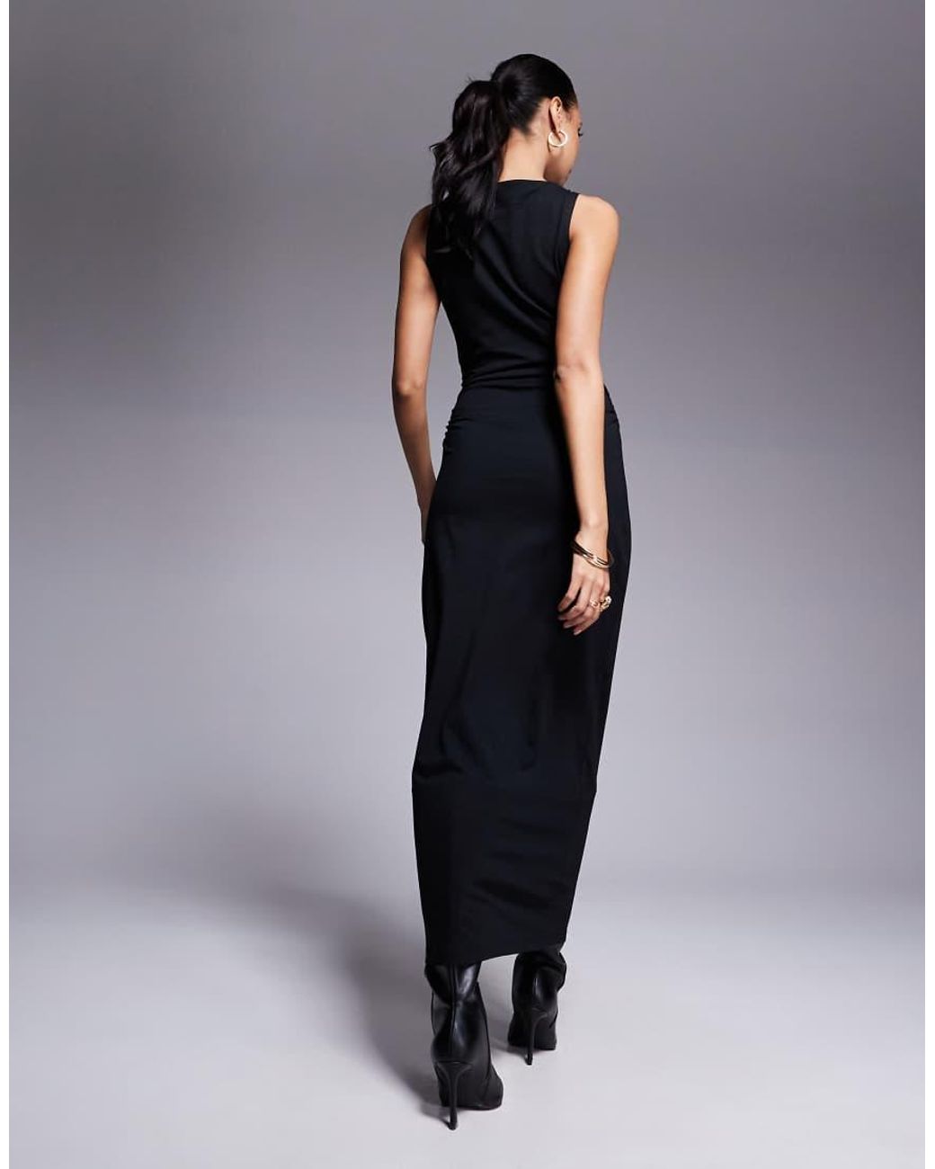 ASOS Black Boat Neck Maxi Dress With Ruched Sides