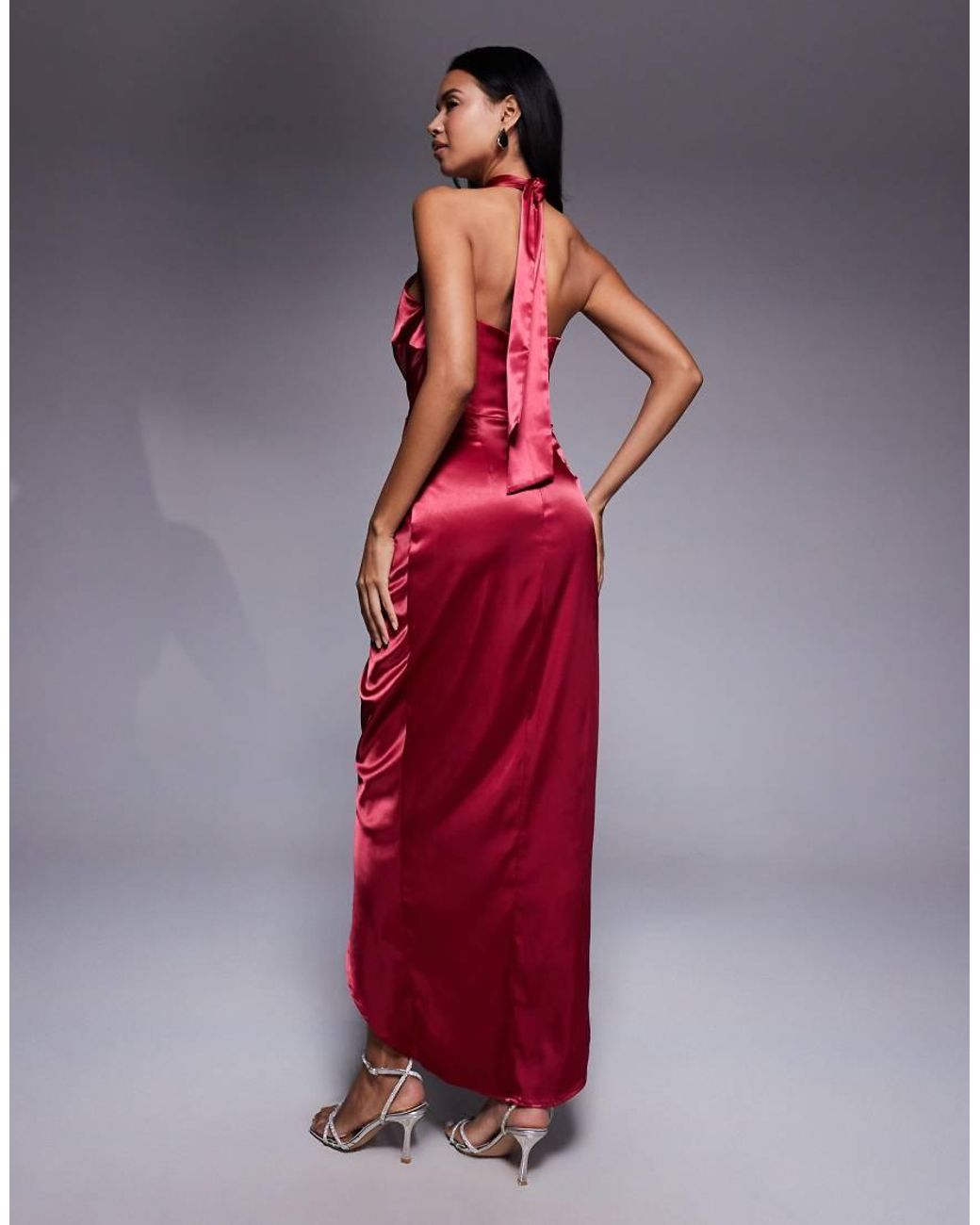 TFNC London Red Halter Neck Dress With Wrap Skirt