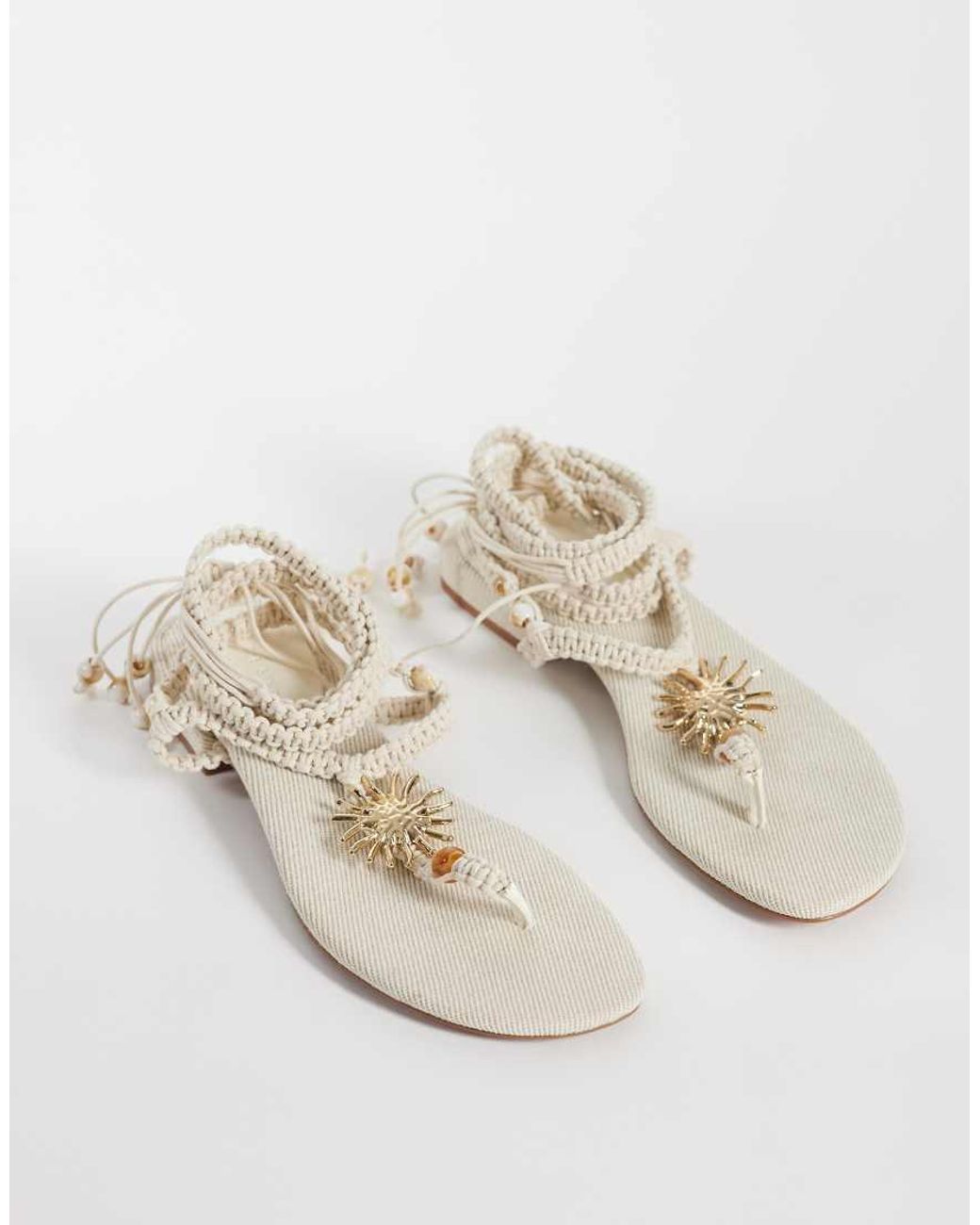 ASOS White Fernanda Rope Beaded Hardware Flat Sandals