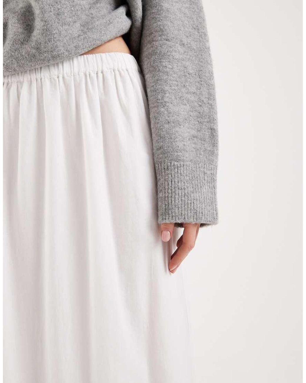 Miss Selfridge Natural Cotton Poplin Skirt With Lace Inserts