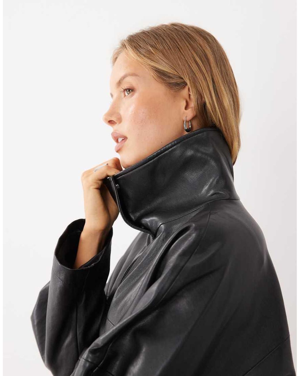 Mango Black Cinched Waist Faux Leather Jacket