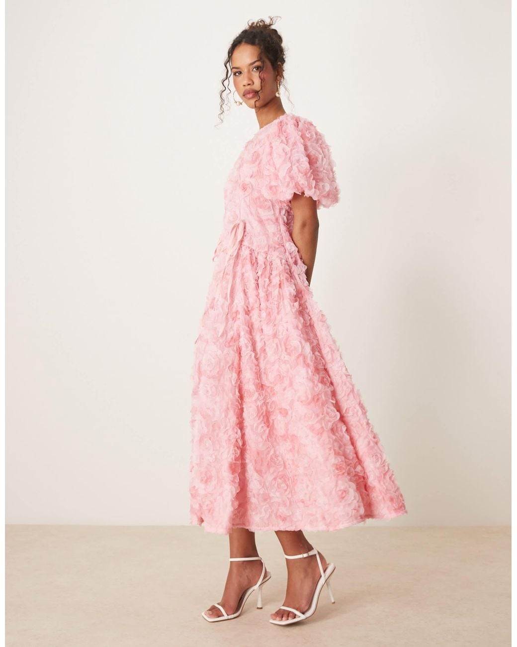 janelle 3d midi dress in pink Sister Jane 3d Floral Tulle Midi Dress in Pink