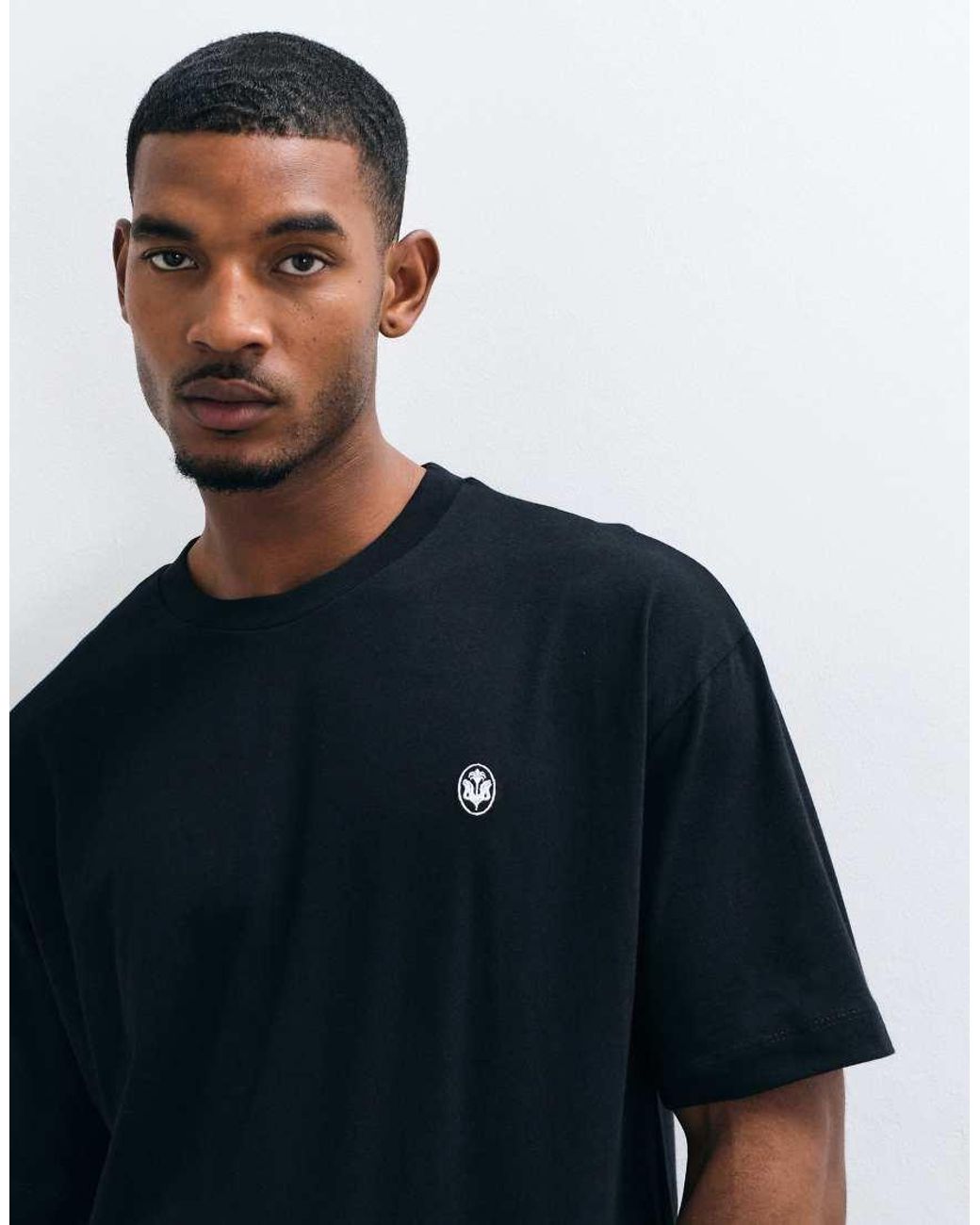 ASOS Black Oversized T-shirt With Embroidered Floral Graphic for men