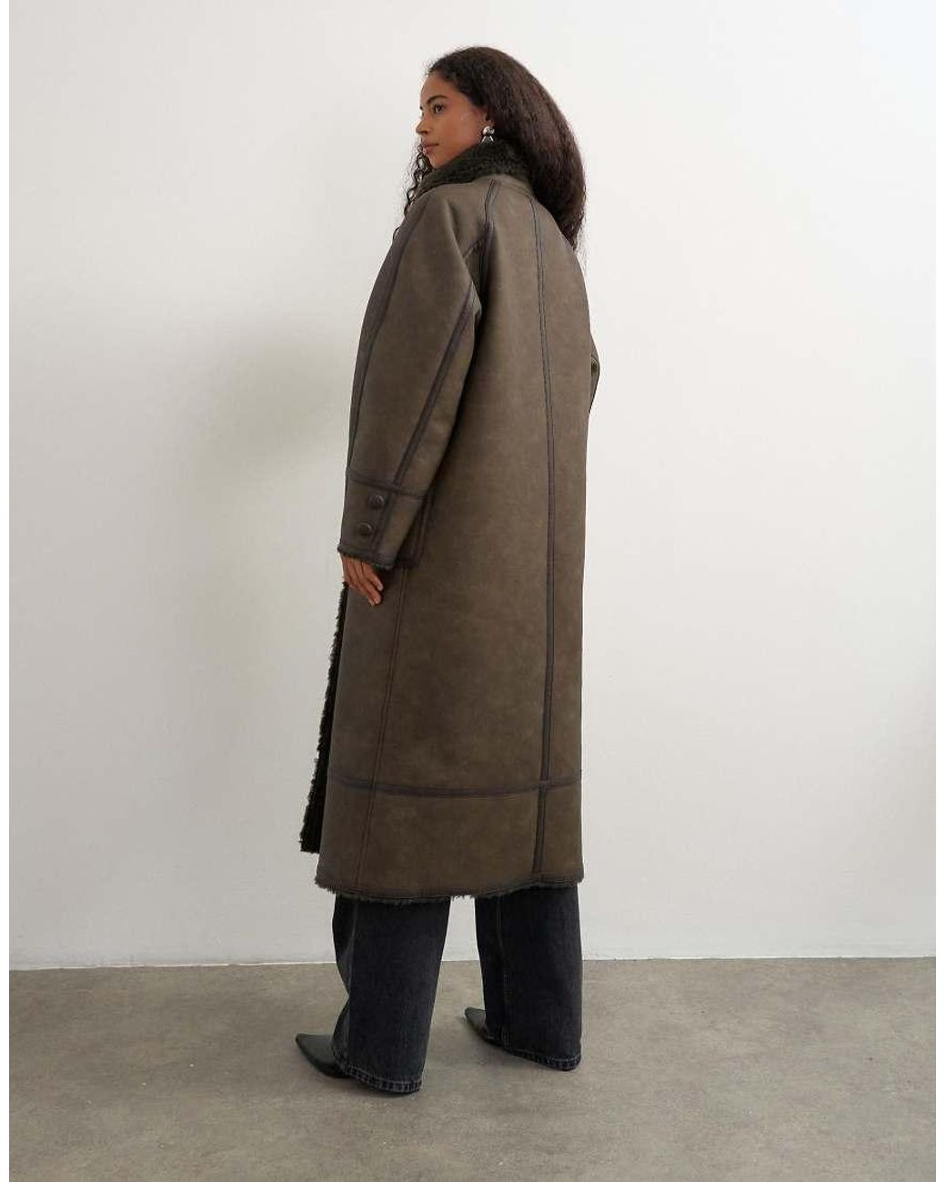 TOPSHOP Natural Longline Faux Leather Funnel Neck Coat