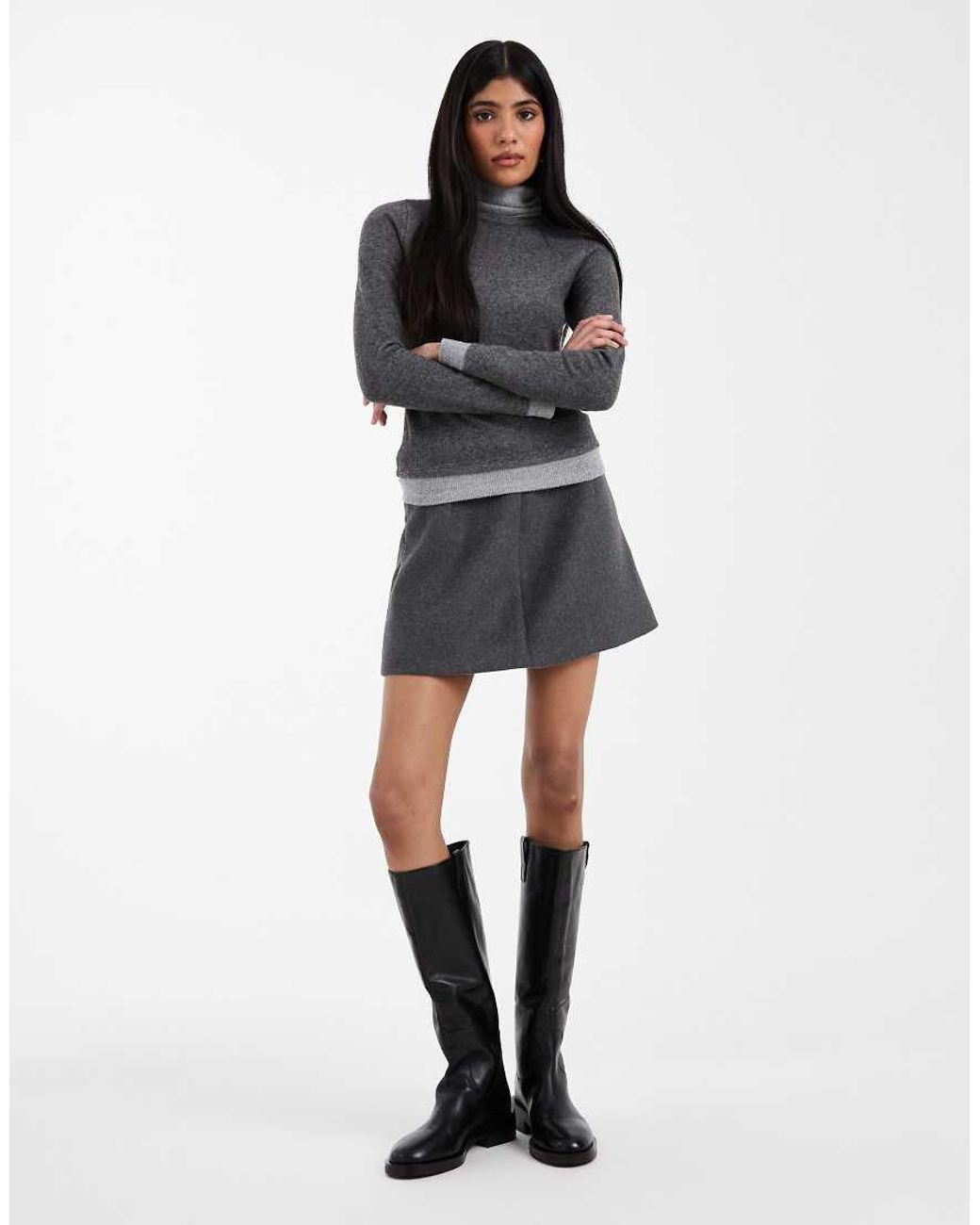 ASOS Gray Supersoft Double Layer Roll Neck Top