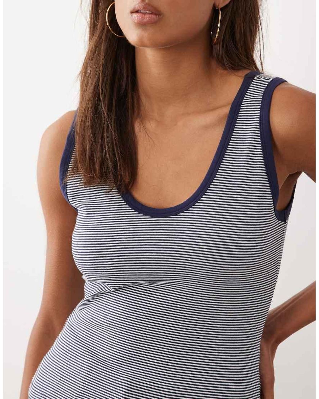 GOOD AMERICAN Blue Cotton Super Stretch Scoop Neck Ringer Tank Top