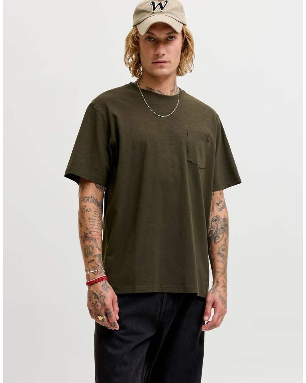 Jack & Jones Green Dover Relaxed Fit Crew Neck Short Sleeve T-Shirt for men