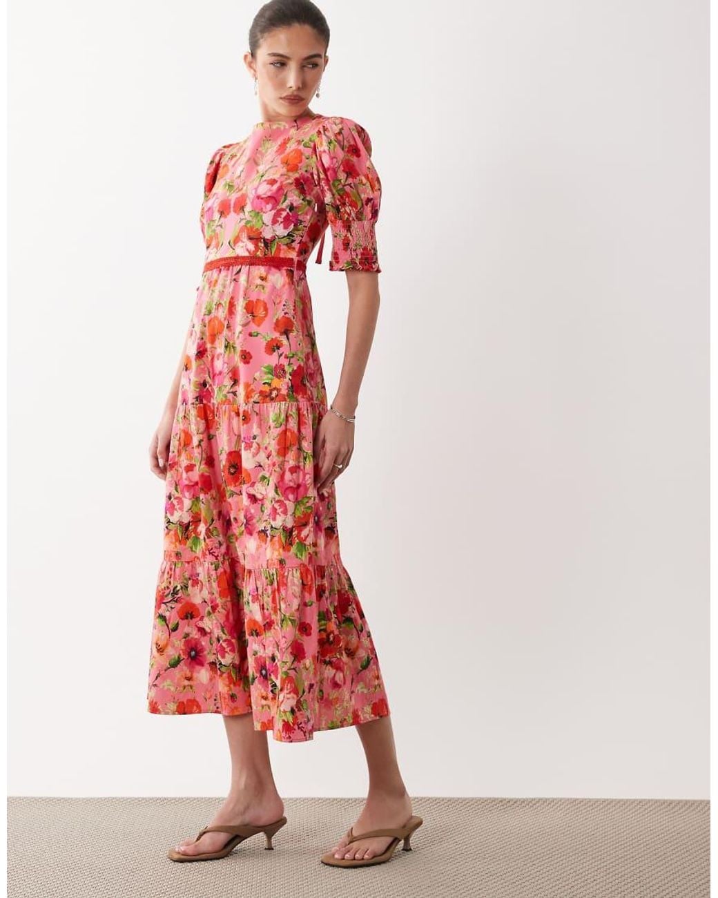 Hope & Ivy Red Cotton Bow Back Midi Tea Dress