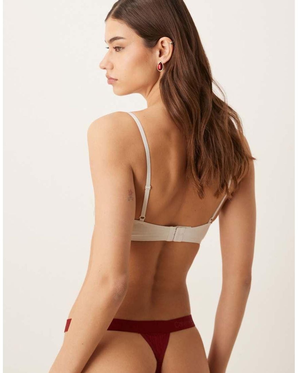 Calvin Klein Red Microfibre Lace Thong