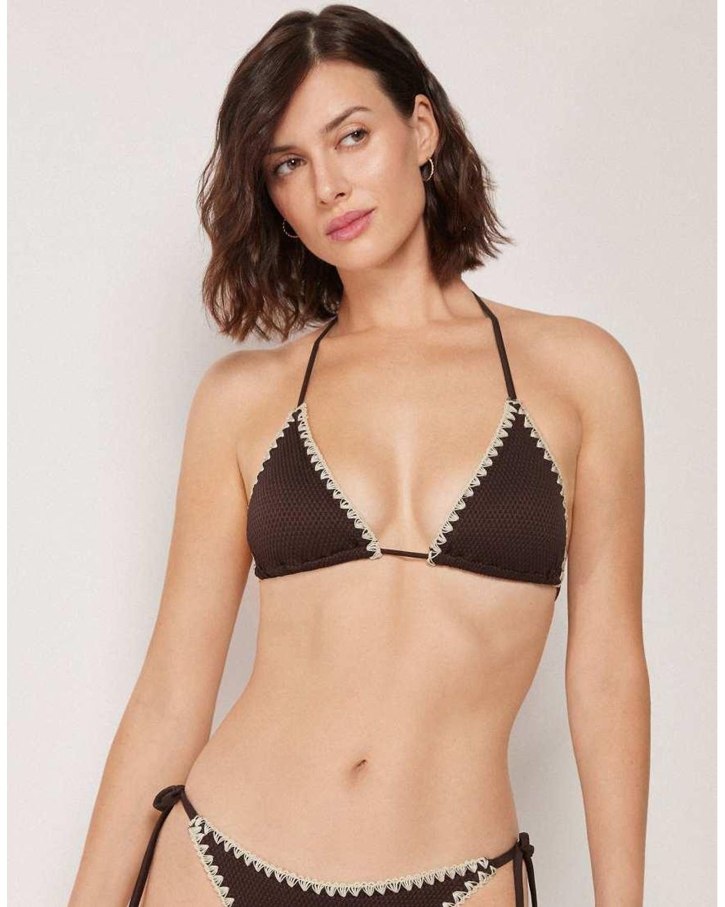 Calzedonia Natural Triangle Bikini Top Bicolor Embroidery