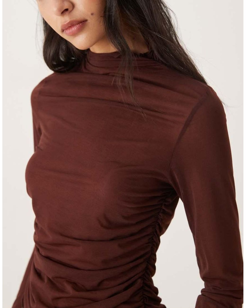 ASOS Purple High Neck Mesh Semi Sheer Long Sleeve Top