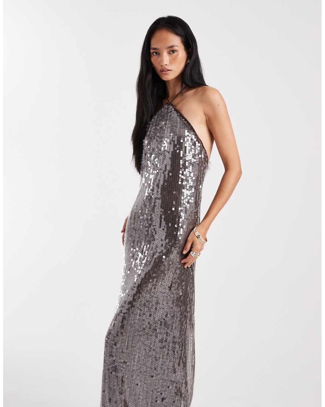 Vero Moda Black Disc Sequin Halter Neck Maxi Dress