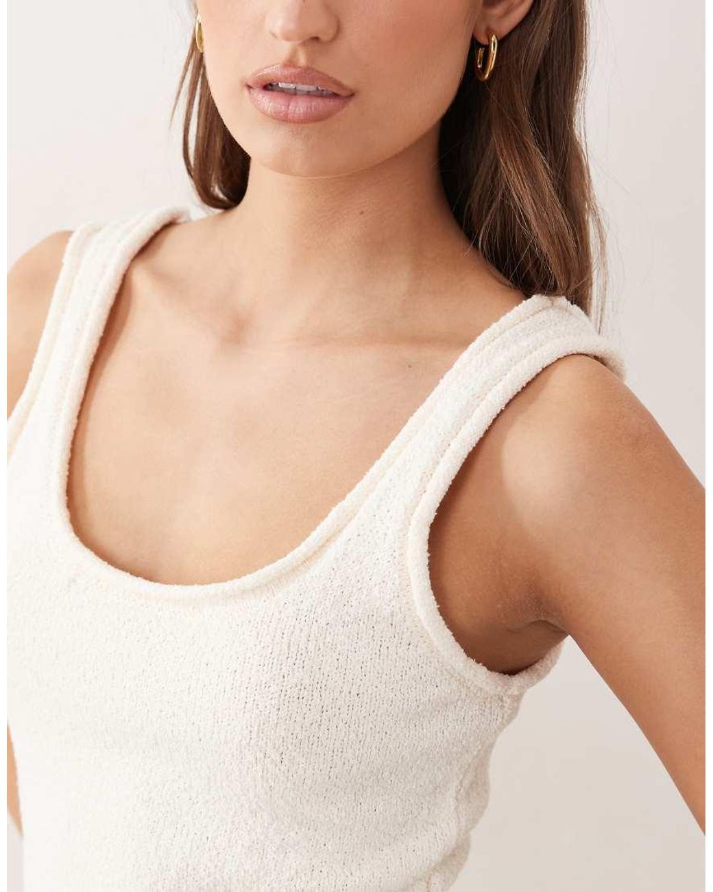 ASOS Natural Knitted Cotton Blend Boucle Top