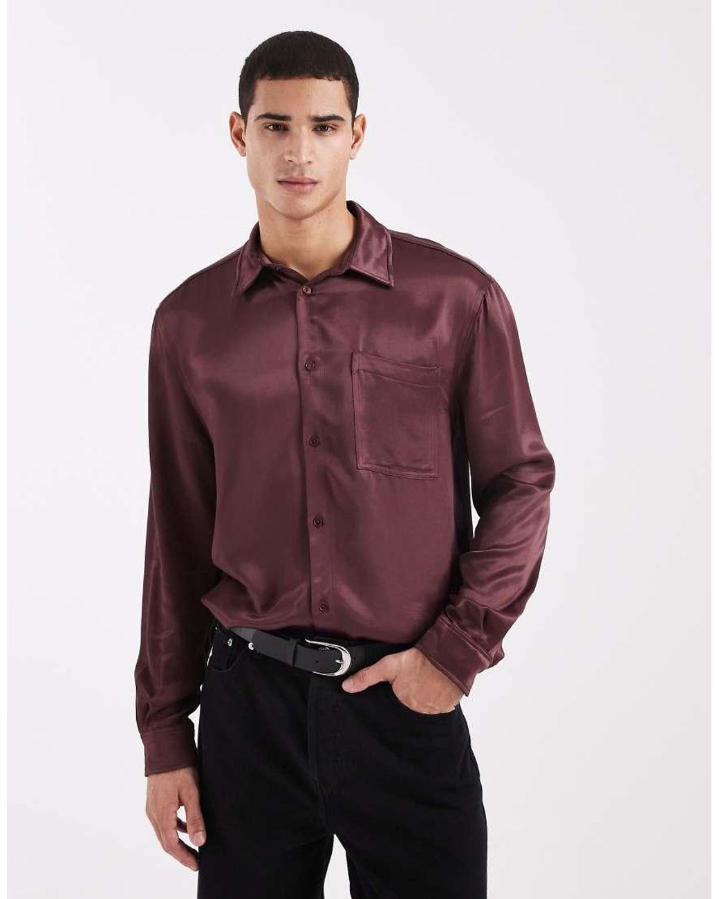 ASOS Red Relaxed Satin Shirt for men