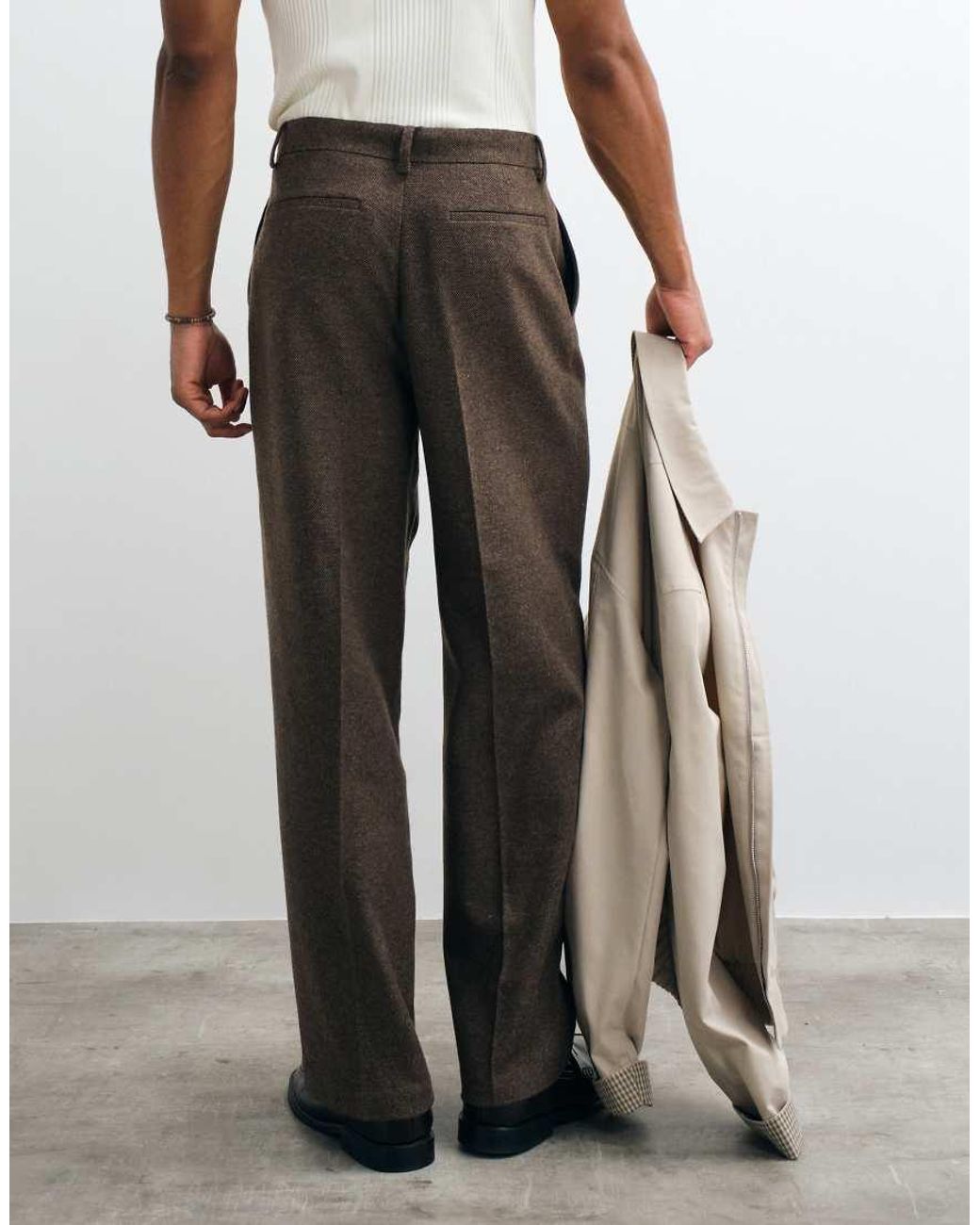 ASOS White Tailored Wide Leg Trousers With Wool for men