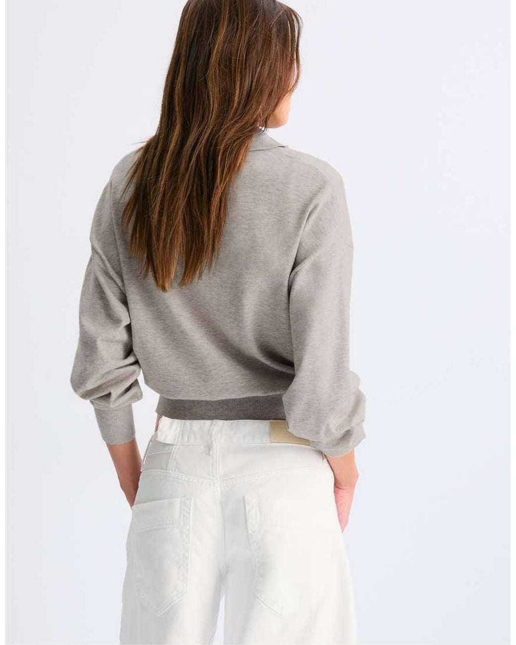 Stradivarius Gray Polo Collar Knit Sweater