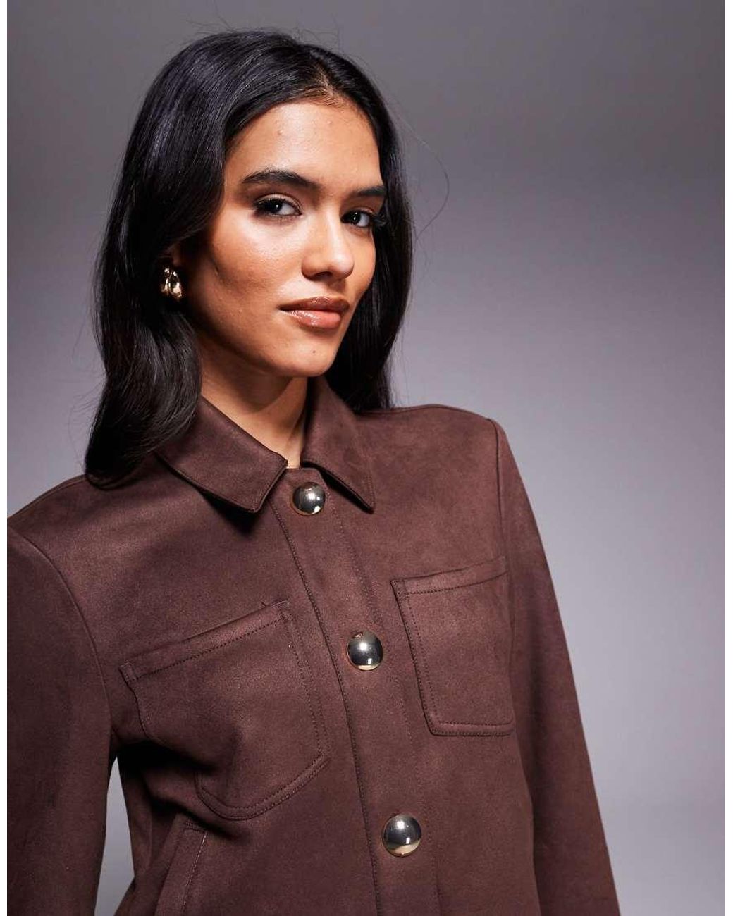 Bardot Brown Lorenzo Faux Suede Button Front Shacket Co-Ord