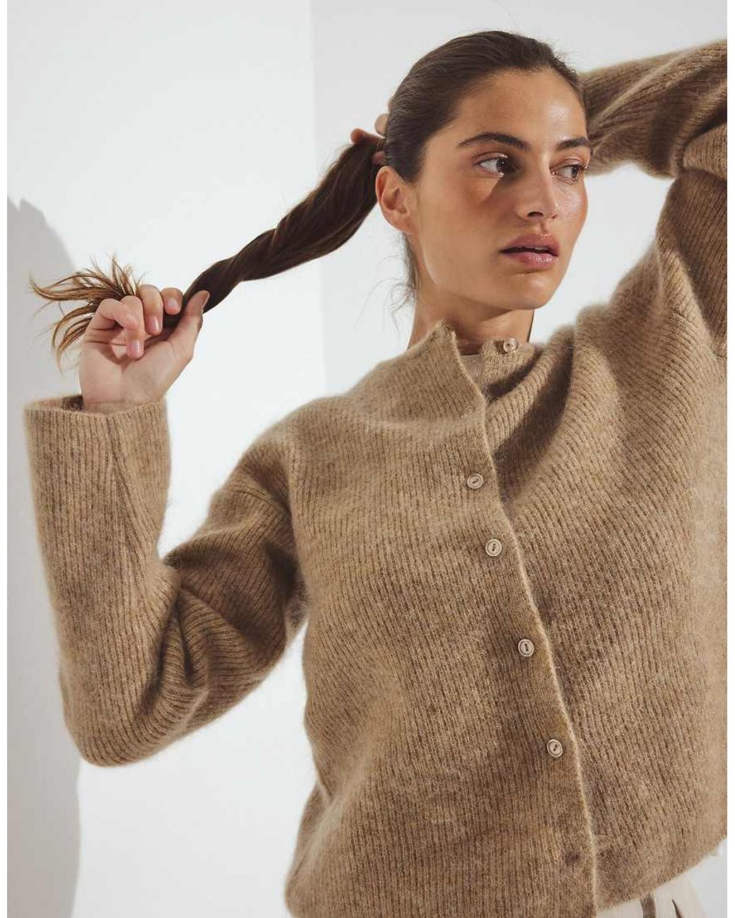 NA-KD Natural Knitted Mohair Blend Cardigan